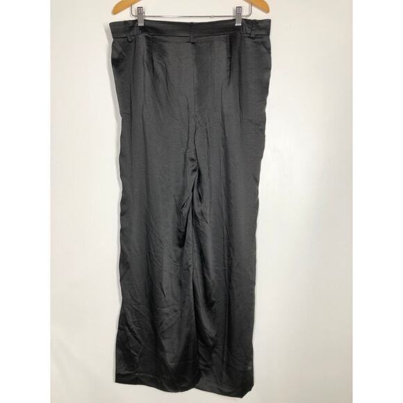 Vince Camuto Pants Pleated Wide Leg High Rise Flowy Satin Trousers Rich Black 14 - Picture 5 of 12